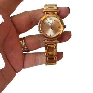 Vivani Gold-Tone Stainless Steel Womens Watch With Roman Numerals & Fold-Over Cl